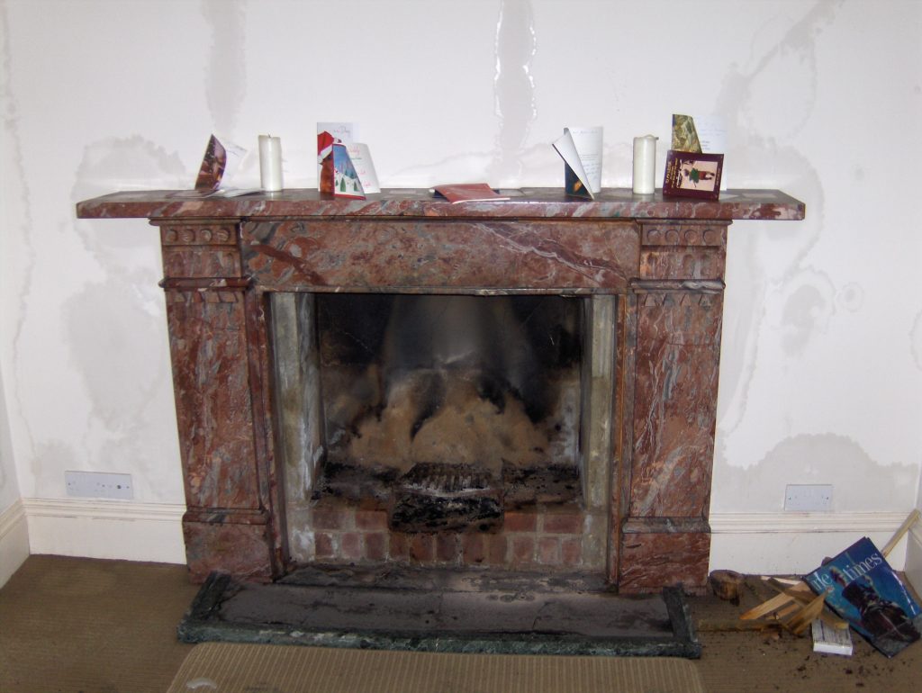 A badly smoke-damaged fireplace at a residential home in Leighton Buzzard.